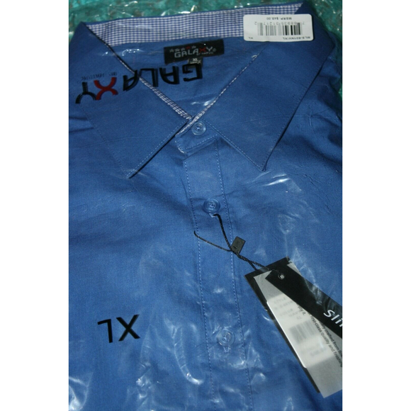 GALAXY MEN'S XL SLIM FIT LS BLUE DRESS SHIRT BUTTON DOWN NEW - Picture 4 of 4